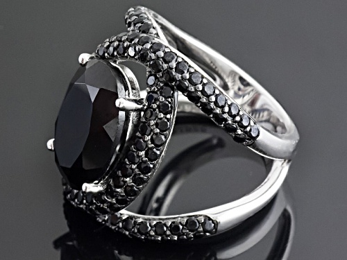 7.31ctw Oval And Round Black Spinel Sterling Silver Ring - Size 5