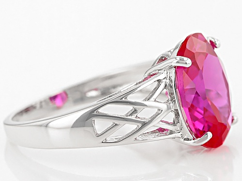 5.10ct Oval Lab Created Pink Sapphire Rhodium Over Sterling Silver Solitaire Ring - Size 9