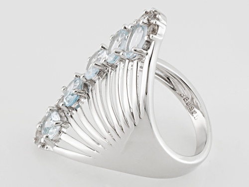 2.00ctw Oval Aquamarine And 1.10ctw Round White Zircon Sterling Silver Ring - Size 5