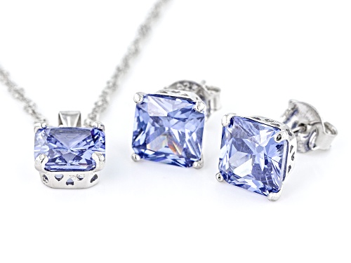 Bella Luce® Esotica™ 10.80ctw Tanzanite Simulant Rhodium Over Sterling Silver Jewelry Set
