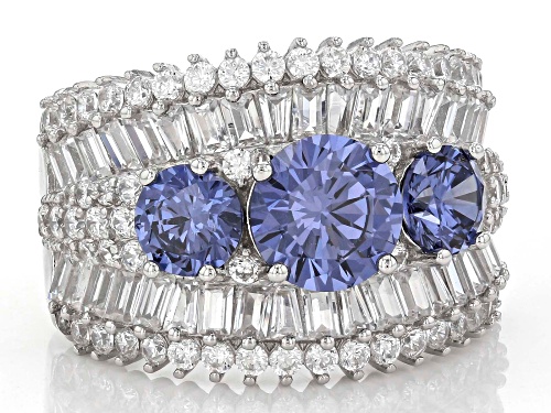 Bella Luce® Esotica™ 6.93ctw Tanzanite And White Diamond Simulants Rhodium Over Silver Ring - Size 7