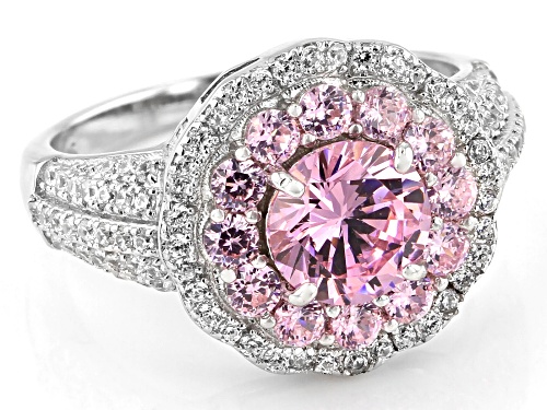 Bella Luce® 3.57ctw Pink And White Diamond Simulants Rhodium Over Sterling Silver Ring (2.16ctw DEW) - Size 12