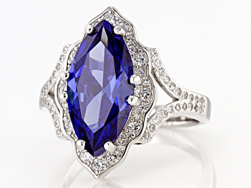 Bella Luce® Esotica™ 6.60ctw Tanzanite And White Diamond Simulants Rhodium Over Sterling Silver Ring - Size 8