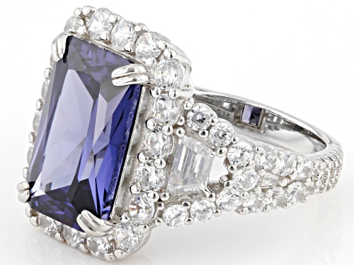 Bella Luce® Esotica™ 15.06ctw Tanzanite And White Diamond Simulants Rhodium Over Silver Ring - Size 7