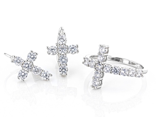 Bella Luce® 3.41ctw White Diamond Simulant Rhodium Over Sterling Silver Jewelry Set(2.06ctw DEW)