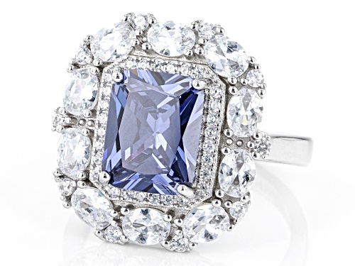 Bella Luce® Esotica™ 7.61ctw Tanzanite And White Diamond Simulants Rhodium Over Sterling Silver Ring - Size 5