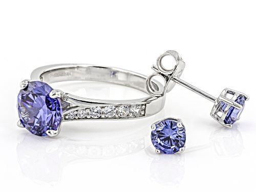 Bella Luce® Esotica™ 4.72ctw Tanzanite And White Diamond Simulants Rhodium Over Silver Jewelry Set - Size 10