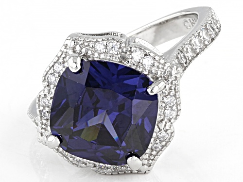 Bella Luce® Esotica™ 6.60ctw Tanzanite & White Diamond Simulants Rhodium Over Silver Ring - Size 5