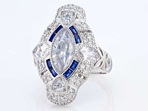 Bella Luce® 4.42ctw Lab Created Blue Spinel And White Diamond Simulants Rhodium Over Silver Ring - Size 6