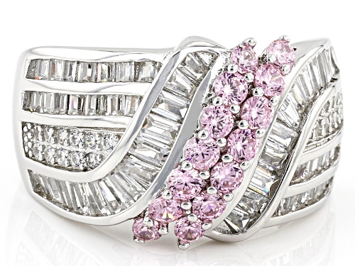 Bella Luce® 3.09ctw Pink And White Diamond Simulants Rhodium Over Sterling Silver Ring(1.87ctw DEW) - Size 9