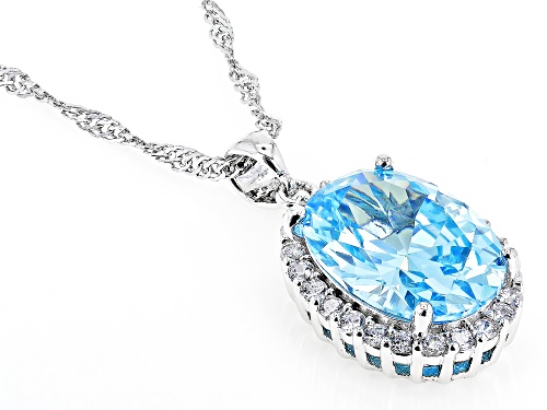 Bella Luce® 8.98ctw Aquamarine And White Diamond Simulants Rhodium Over Silver Pendant(5.44ctw DEW)