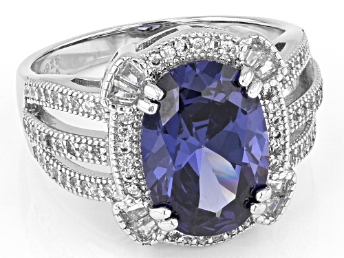 Bella Luce® Esotica™ 7.41ctw Tanzanite and White Diamond Simulants Rhodium Over Sterling Silver Ring - Size 6