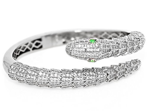 Bella Luce® 12.66ctw Lab Green Spinel & White Diamond Simulant Rhodium Over Brass Snake Bangle - Size 8