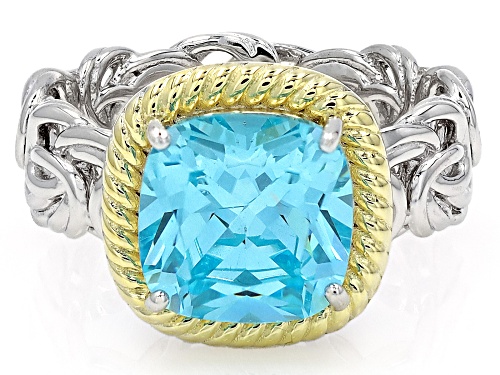 Bella Luce® 6.08ctw Aquamarine Simulant Rhodium Over Sterling Silver And Eterno™ Yellow Ring - Size 5