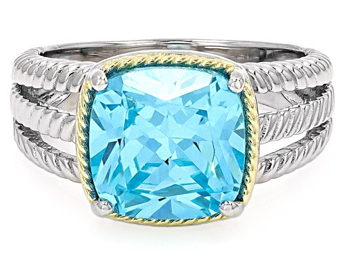 Bella Luce® 6.08ctw Aquamarine Simulant Rhodium Over Sterling Silver And Eterno™ Yellow Ring - Size 8