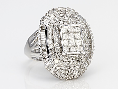 2.75ctw Round, Princess Cut, & Baguette Diamond 10k White Gold Ring - Size 7