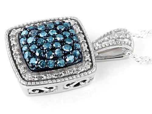 0.60ctw Round Blue Velvet Diamonds™ And Round White Diamond Rhodium Over Sterling Silver Pendant