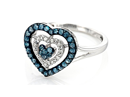 0.35ctw Round Blue Velvet Diamonds™ And Round White Diamond Rhodium Over Sterling Silver Heart Ring - Size 8