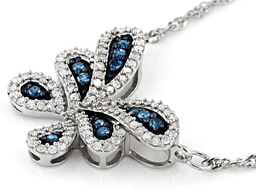 .45ctw Round Blue Velvet Diamonds™ And White Diamond Rhodium Over Sterling Silver Butterfly Necklace - Size 18