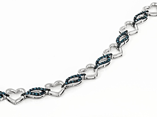 0.90ctw Round Blue Velvet Diamonds™ Rhodium Over Sterling Silver Heart Bracelet - Size 7.5