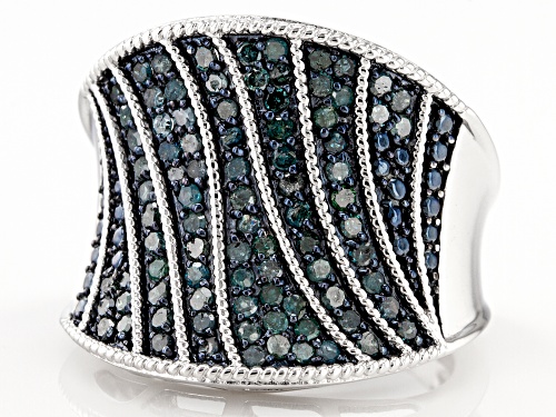 0.95ctw Round Blue Velvet Diamonds™ Rhodium Over Sterling Silver Statement Ring - Size 5