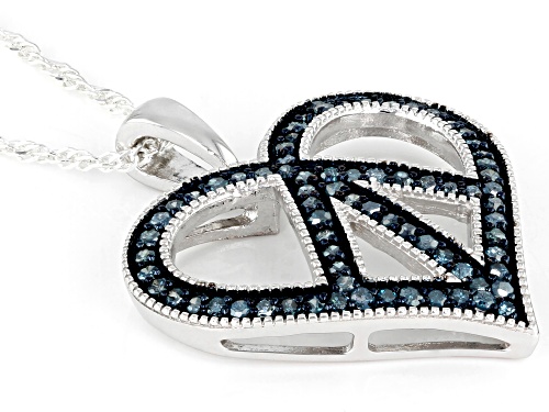 0.70ctw Round Blue Velvet Diamonds™ Rhodium Over Sterling Silver Heart Pendant with Chain