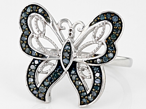 0.45ctw Round Blue Velvet Diamonds™ Rhodium Over Sterling Silver Butterfly Ring - Size 5