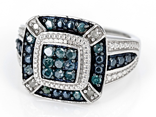 0.60ctw Round Blue Velvet Diamonds™ And White Diamond Rhodium Over Sterling Silver Cluster Ring - Size 8