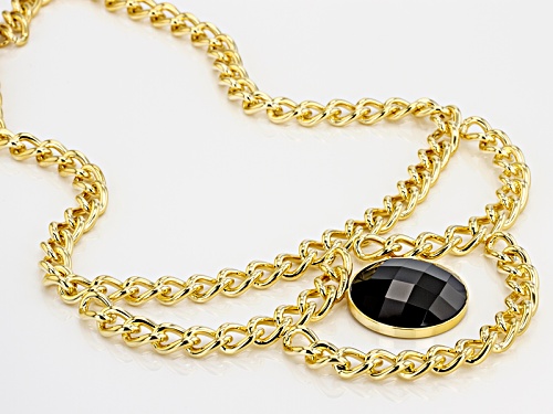 Moda Al Massimo® Black Agate Bead 18k Yellow Gold Over Bronze Curb Link Necklace - Size 18