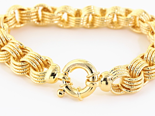 Moda Al Massimo® 18k Yellow Gold Over Bronze Diamond Cut Round Cable Link 7 1/2 Inch Bracelet - Size 7.5
