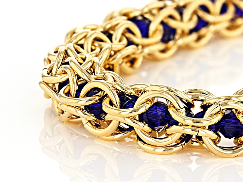 Moda Al Massimo® 18k Yellow Gold Over Bronze Lattice With Blue Glass Beads 7 Inch Bracelet - Size 7