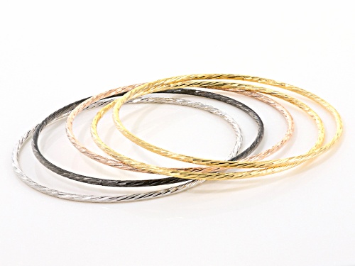 Moda Al Massimo® 18k Yellow 18k Rose And Rhodium Over Bronze Bangle Bracelet Set Of Five - Size 8.25