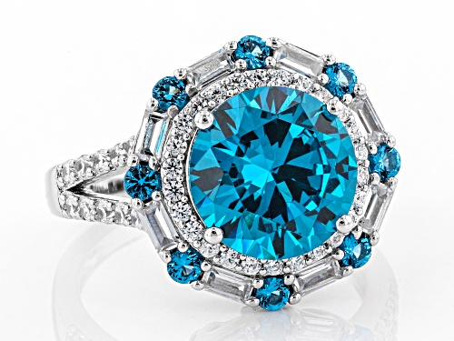 Bella Luce ® Esotica ™ Neon Apatite and Blue and White Diamond Simulants Rhodium Over Silver Ring - Size 7