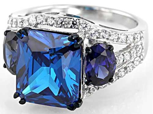 Bella Luce® Esotica™13.20ctw Neon Apatite,Tanzanite and Diamond Simulants Rhodium Over Silver Ring - Size 6