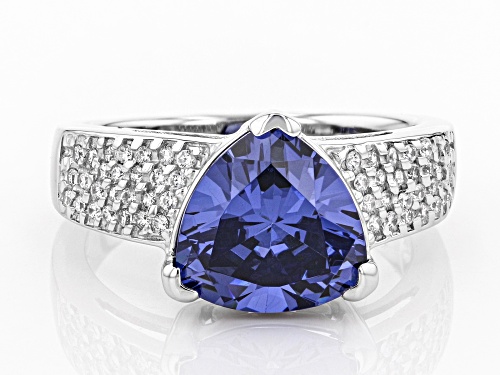Bella Luce® Esotica™ 6.40ctw Tanzanite and White Diamond Simulant Rhodium Over Sterling Ring - Size 10