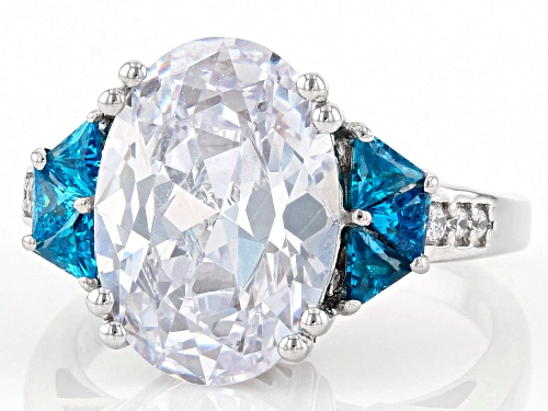 Bella Luce ® 10.53ctw Esotica ™ Neon Apatite and White Diamond Simulants Rhodium Over Sterling Ring - Size 7