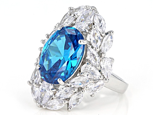 Bella Luce ® Esotica™ 16.12ctw Neon Apatite and White Diamond Simulants Rhodium Over Sterling Ring - Size 7