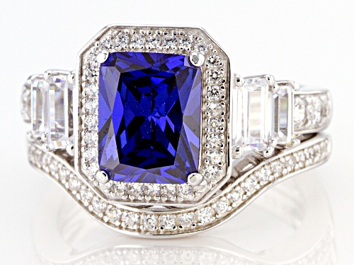 Bella Luce ® Esotica ™ Tanzanite and White Diamond Simulants Rhodium Over Sterling Ring with Band - Size 11