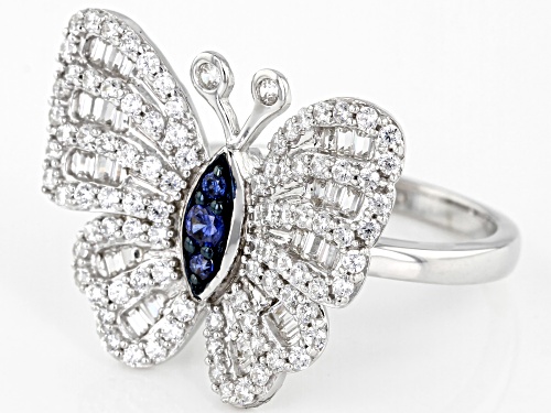 Bella Luce ® Esotica ™ Tanzanite and White Diamond Simulants Rhodium Over Silver Butterfly Ring - Size 7