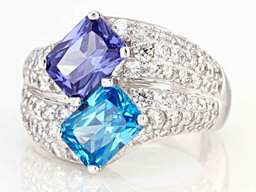 Bella Luce ® Esotica™ Tanzanite, Neon Apatite, and White Diamond Simulants Rhodium Over Silver Ring - Size 5