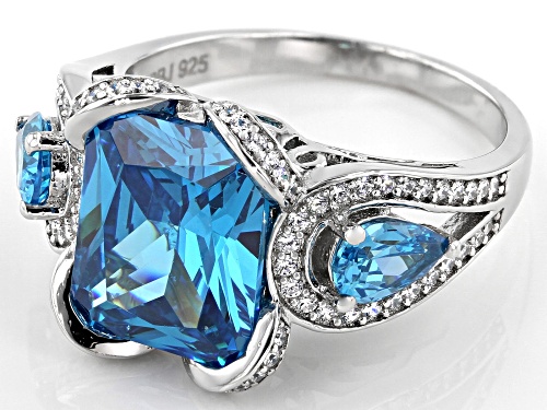 Bella Luce ® Esotica ™ 8.32ctw Neon Apatite and White Diamond Simulants Rhodium Over Silver Ring - Size 7