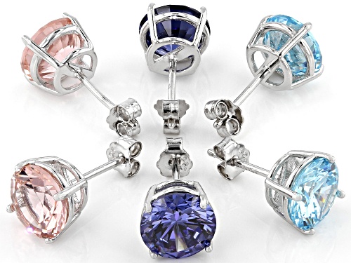 Bella Luce® Esotica™ 17.59ctw Multi Gem Simulants Rhodium Over Silver Stud Earrings Set of 3
