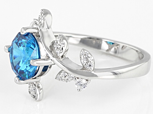 Bella Luce®3.19ctw Esotica™Neon Apatite And White Diamond Simulants Rhodium Over Sterling Leaf Ring - Size 10