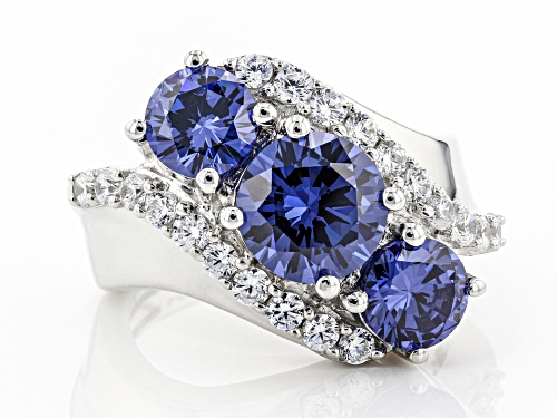 Bella Luce ® Esotica™ 7.15ctw Tanzanite And White Diamond Simulants Rhodium Over Silver Ring - Size 5