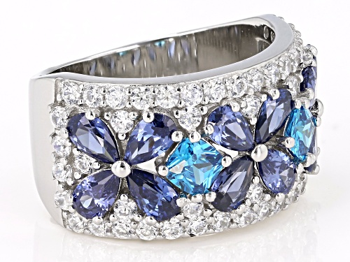 Bella Luce®Esotica™ Tazanite, Neon Apatite, And White Diamond Simulants Rhodium Over Silver Ring - Size 7