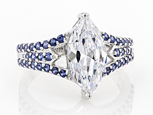 Bella Luce ® Esotica™ 5.27ctw Tanzanite And White Diamond Simulants Rhodium Over Silver Ring - Size 8