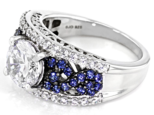 Bella Luce ® Esotica™ 5.25ctw Tanzanite And White Diamond Simulants Rhodium Over Silver Ring - Size 7