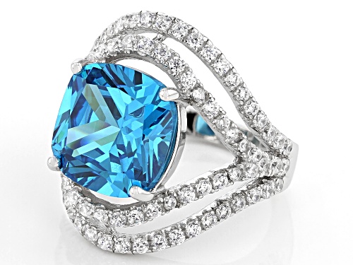 Bella Luce ® Esotica™ 16.70ctw Neon Apatite And White Diamond Simulants Platinum Over Silver Ring - Size 7