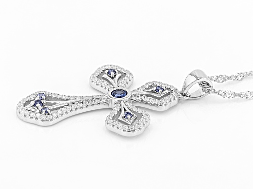 Bella Luce® Esotica™ Tanzanite and White Diamond Simulants Rhodium Over Silver Pendant With Chain