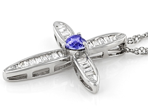 Bella Luce® Esotica™ Tanzanite And Diamond Simulants Rhodium Over Silver Cross Pendant With Chain